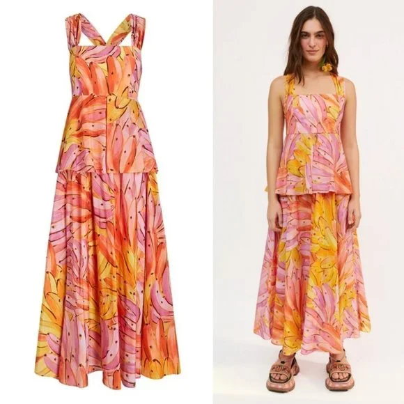 NWT! FARM RIO Pink Ombre Bananas Cross Back Maxi Dress Size Smalll - Picture 7 of 9